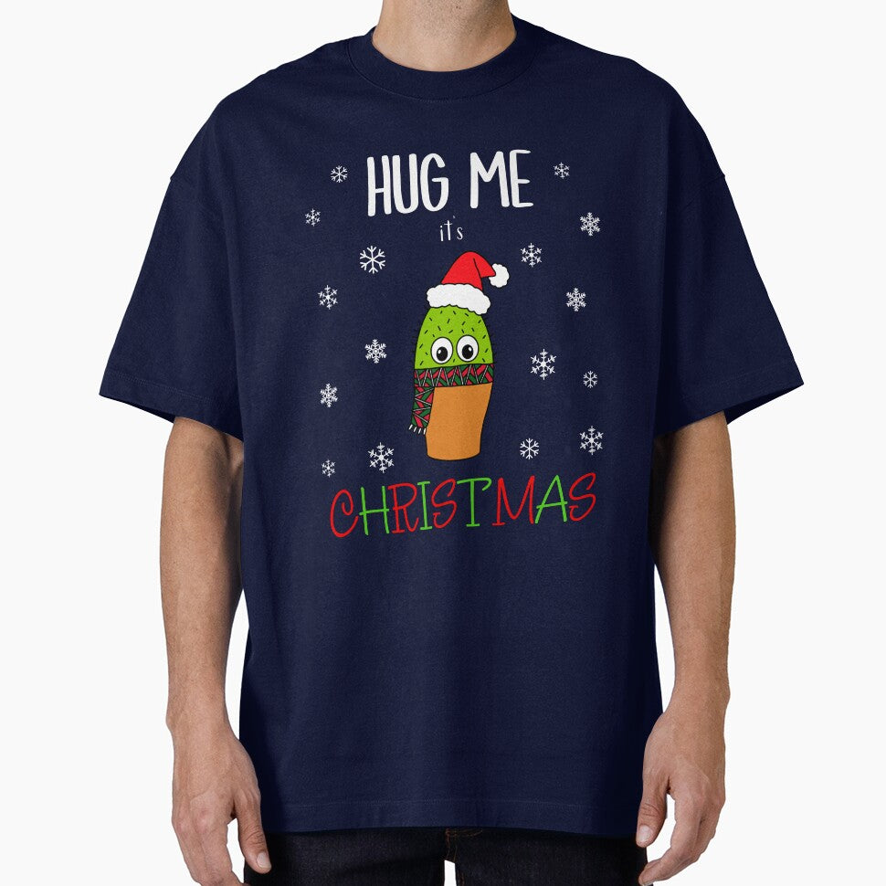 Hug Me It's Christmas - Cute Cactus With Christmas Scarf by DreamCactus