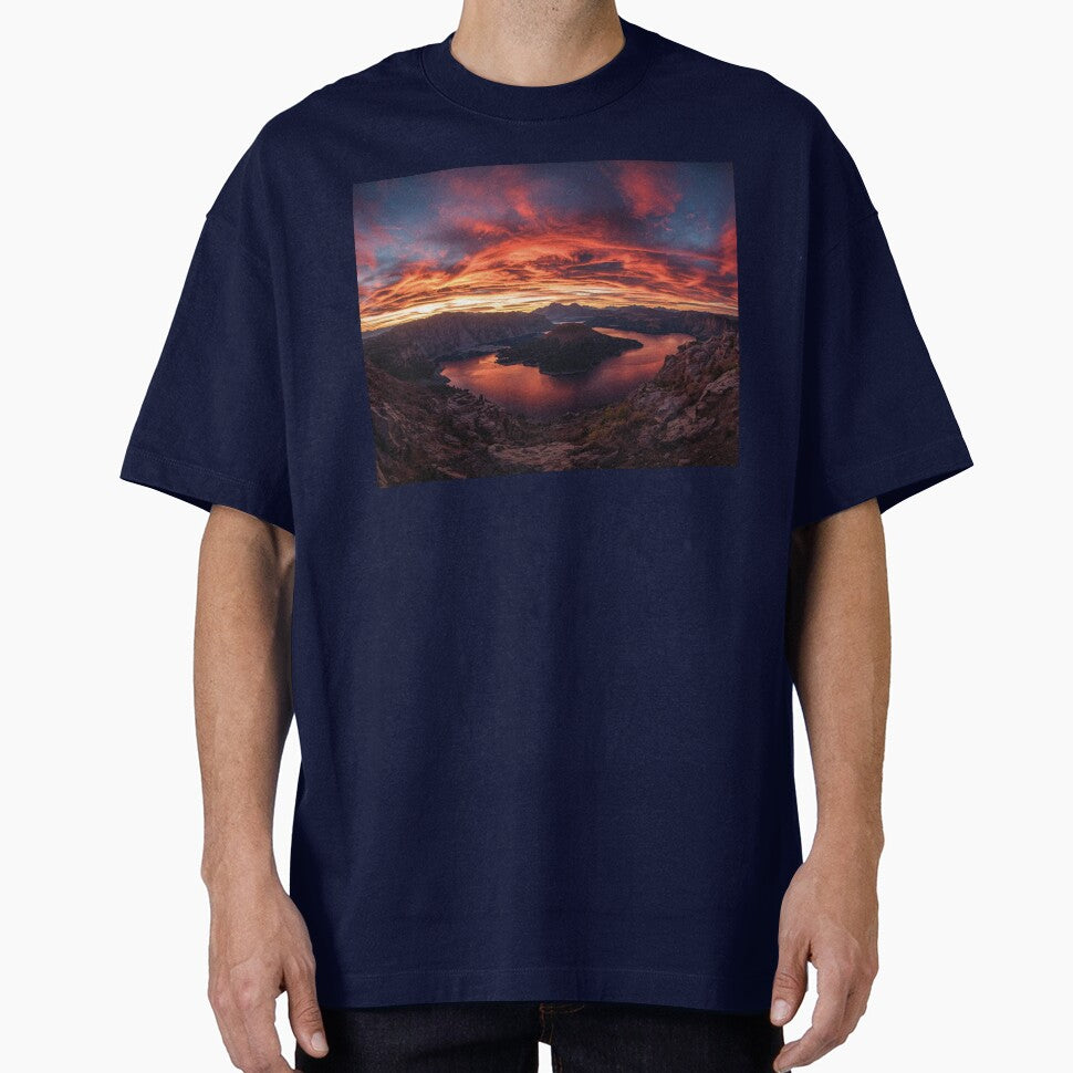 Orange Sunset Lagoon with Island – Peaceful Nature Landscape by MerlinWear
