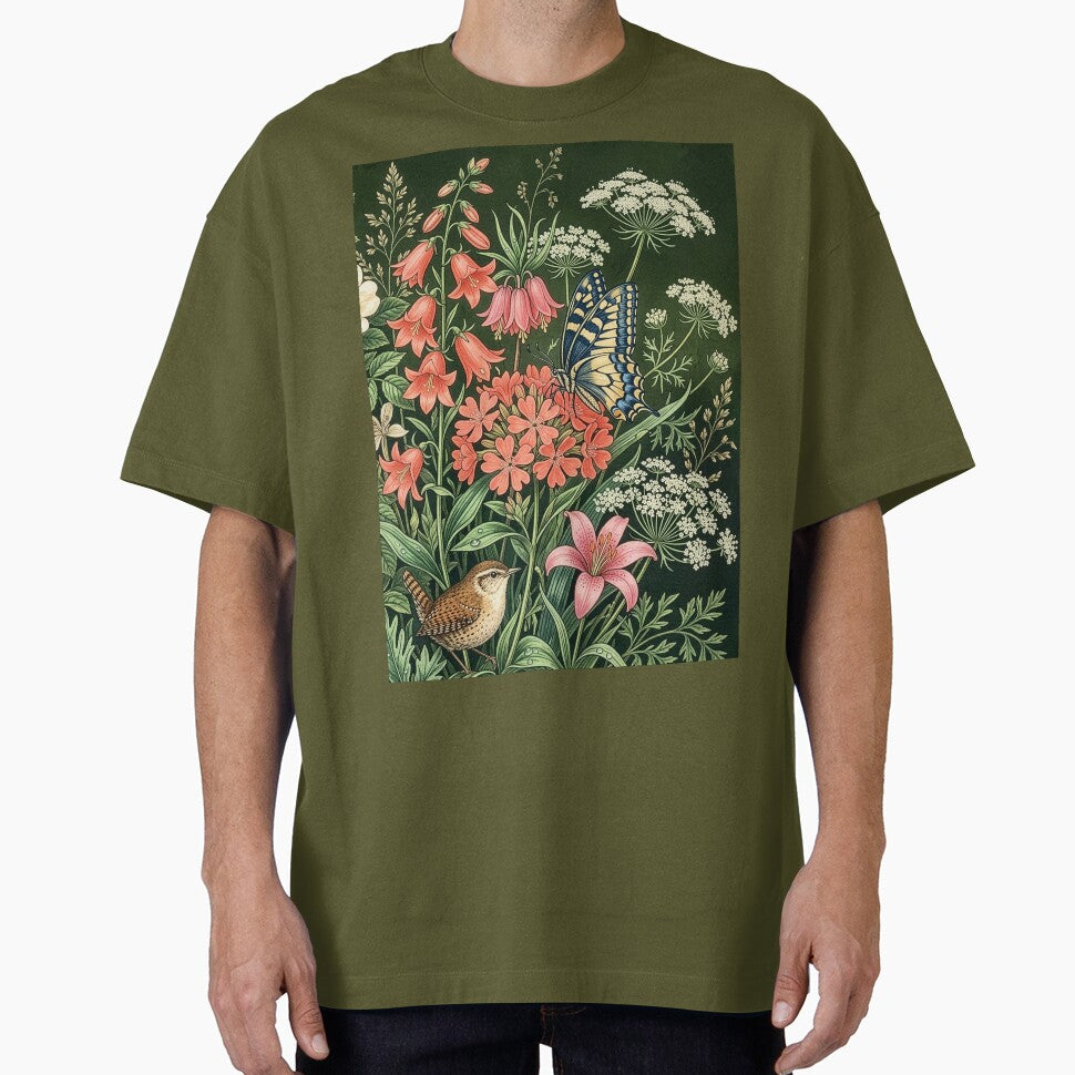 Vintage Wildflower Garden with Bird and Butterfly by Rutvain