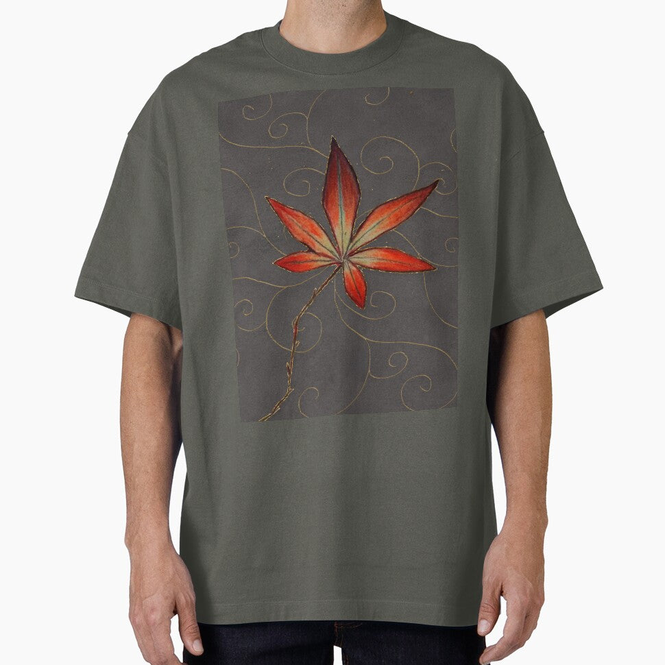Maple leaf on gray with gold filigree by Molin223