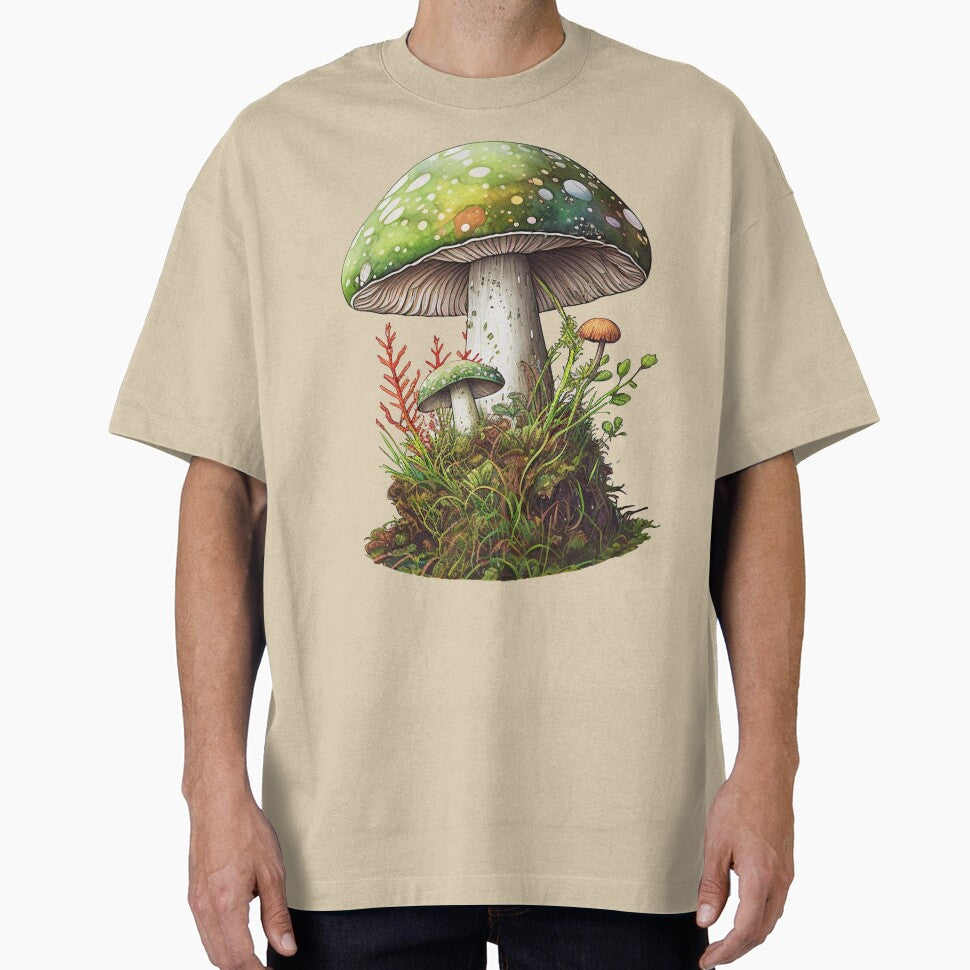 Watercolor Green Forest Mushroom by Brainless Art
