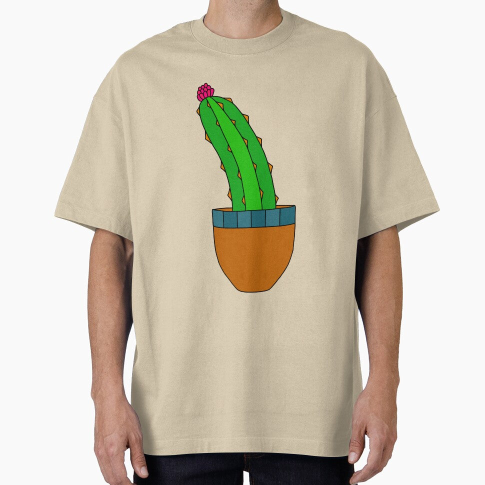 Cute Cactus Design #170: Slanted Cactus With Flower In Simple Pot by DreamCactus