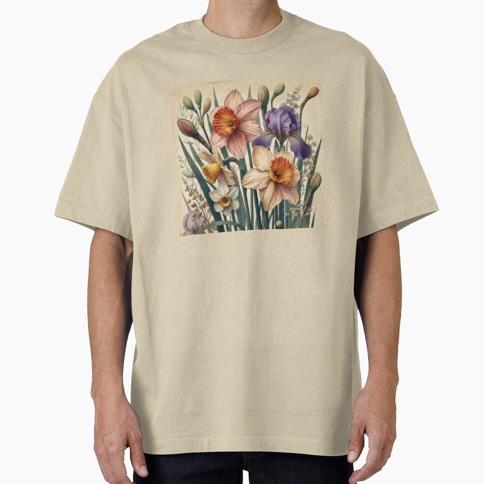 Vintage Narcissus and Iris Botanical Illustration by Rutvain