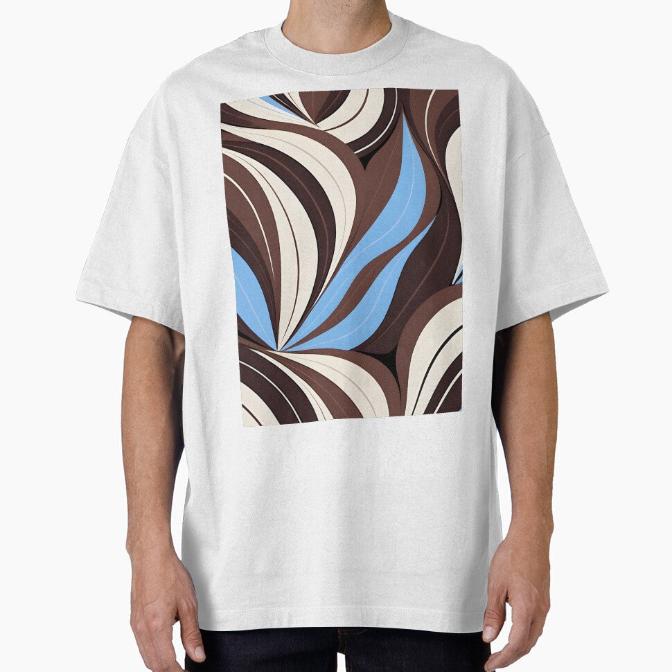 Mid Century Modern Abstract Botanical Chocolate Brown, Sky Blue by Prints and Lifestyle