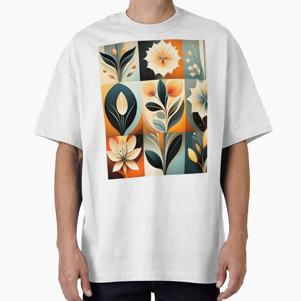 Mid Century Botanical Retro Geometric Leaves  Florals  Tangerine, Yellow by Prints and Lifestyle
