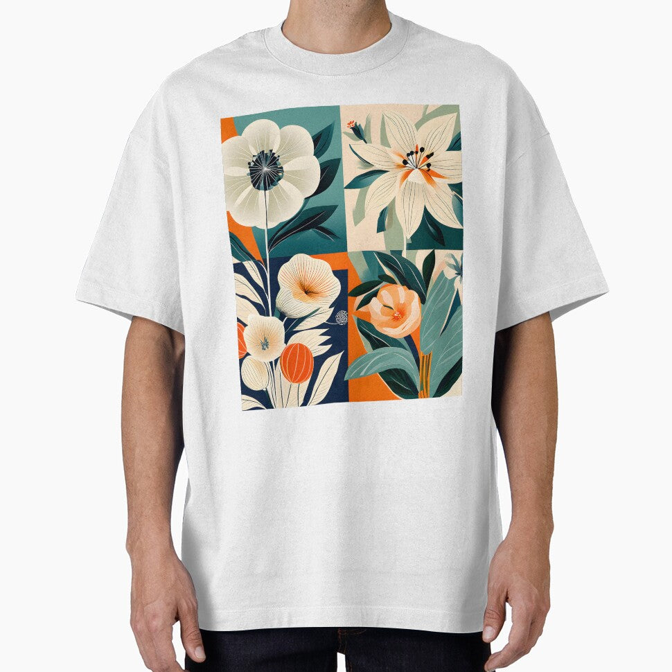 Mid Century Botanical Retro Geometric Leaves  Florals  Tangerine, Cream by Prints and Lifestyle