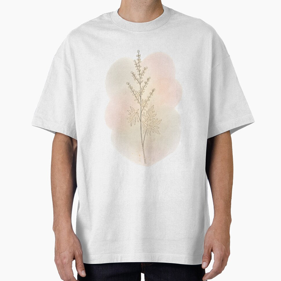Minimalist Botanical Line Art with Soft Beige Watercolor Background by blankTeeShirt