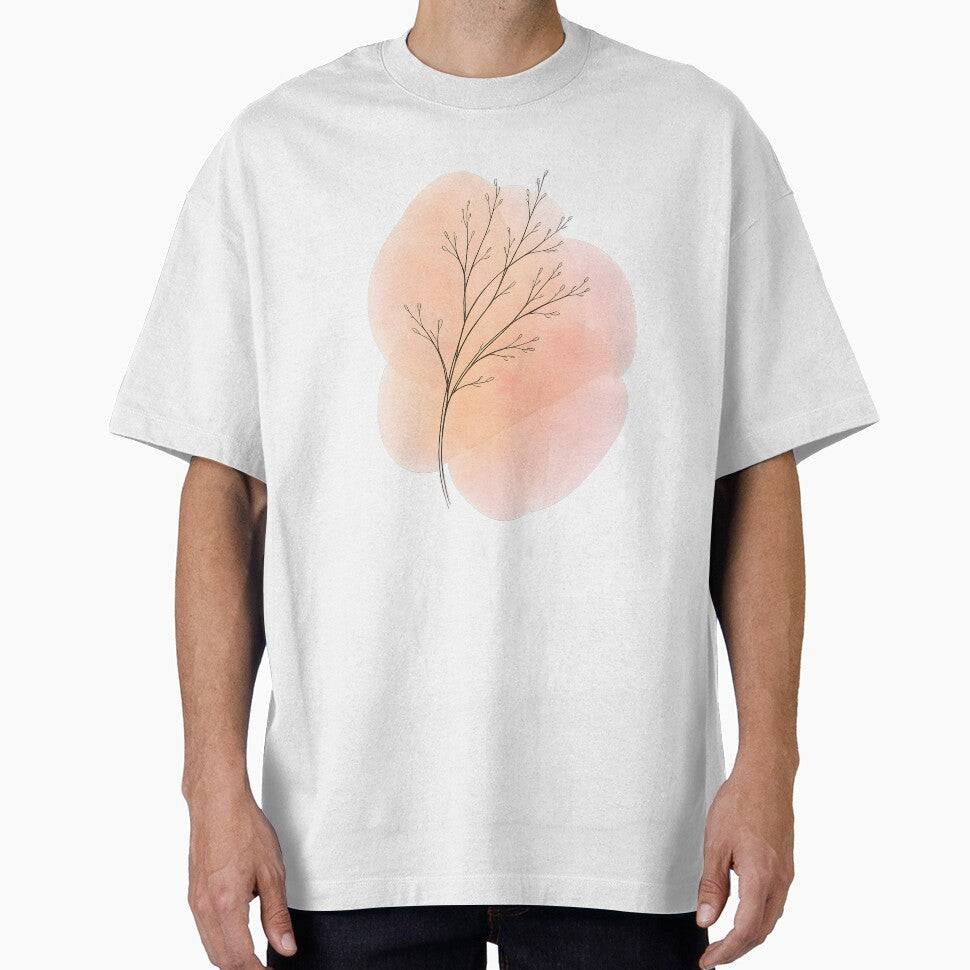 Minimal Botanical Branch on Soft Peach Watercolor by blankTeeShirt