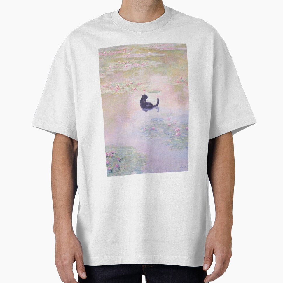 Funny Black Cat in Water Lily Pond  by Claude Monet by evermore-design