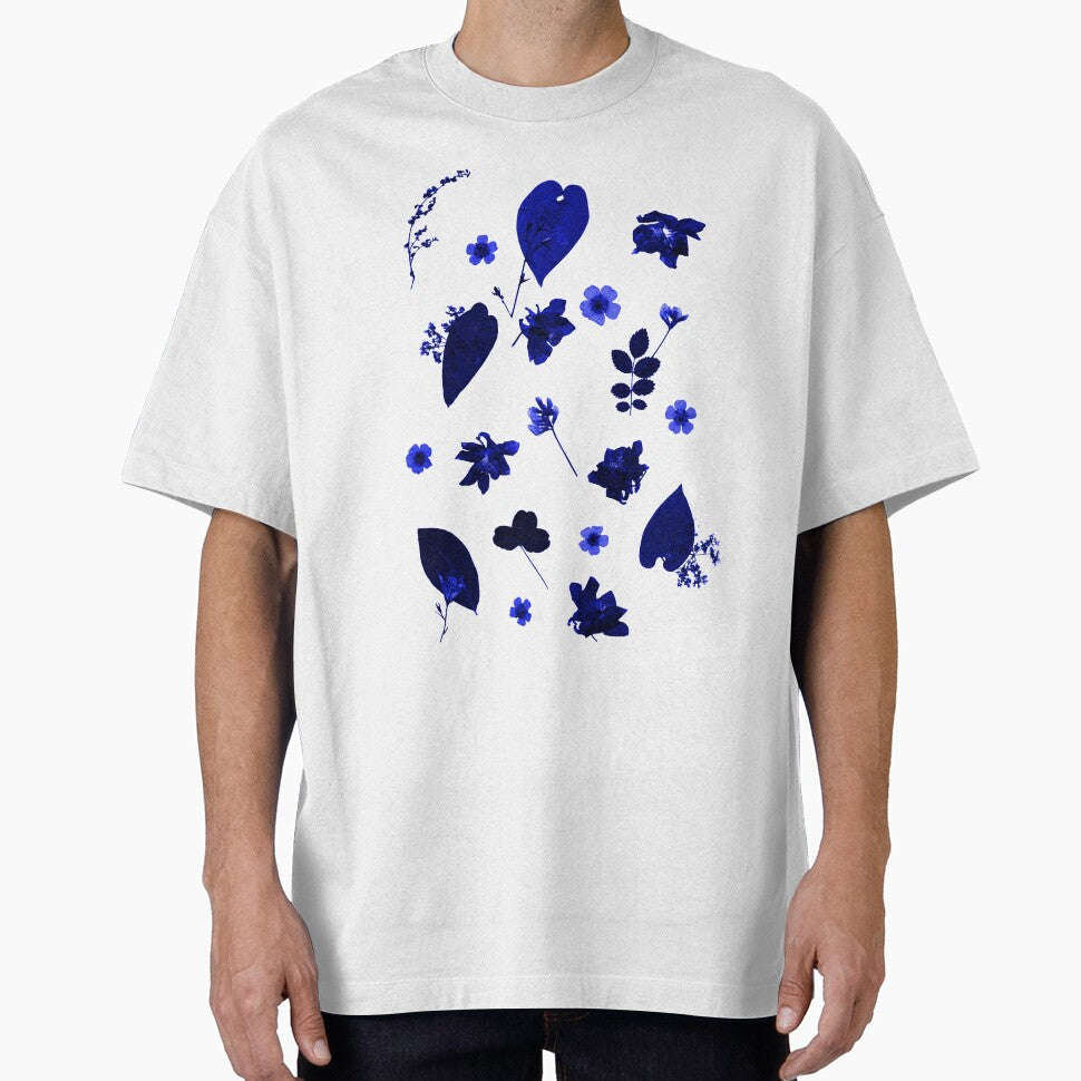 Blue Floral Pressed Flower and Leaf Pattern by Ivy Lily Art