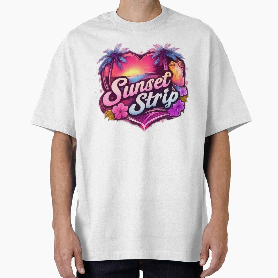 Sunset Strip Heart Logo – Retro Sunset Tropical Palm Art | Pink Purple Vintage Aesthetic Design by Versengold
