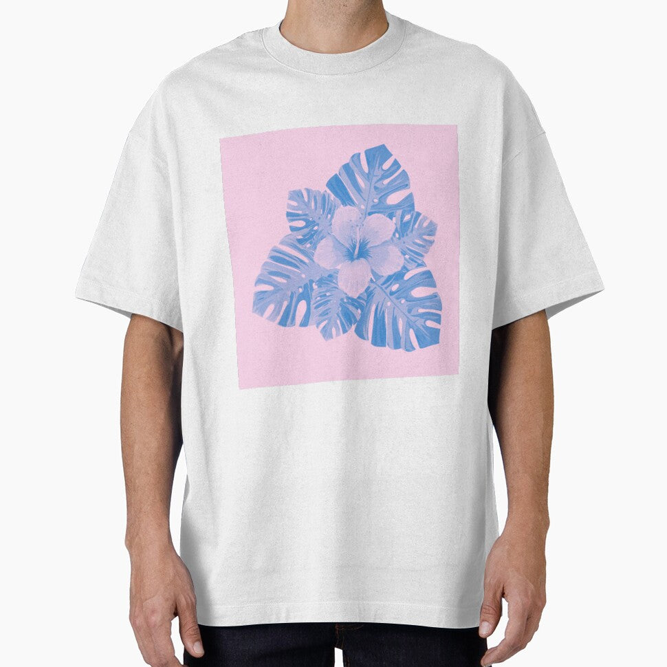 Tropical Hibiscus Leaves and Flowers Bubblegum Pink and Blue by hearthearts