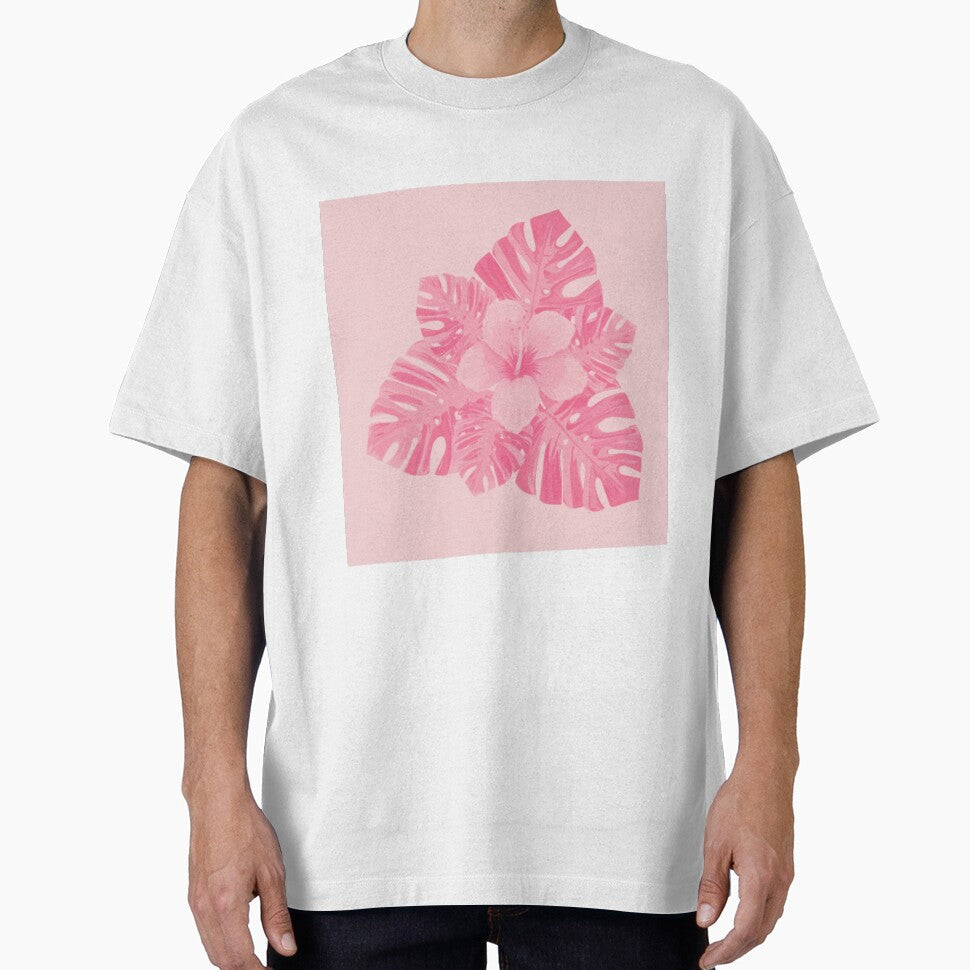 Tropical Hibiscus Leaves and Flower Peach Red Pink by hearthearts