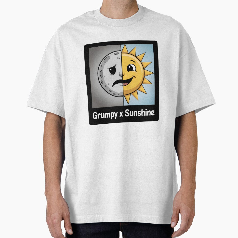 Grumpy x Sunshine Polaroid – Cute Sun & Moon Cartoon Contrast Design by VividOrganica
