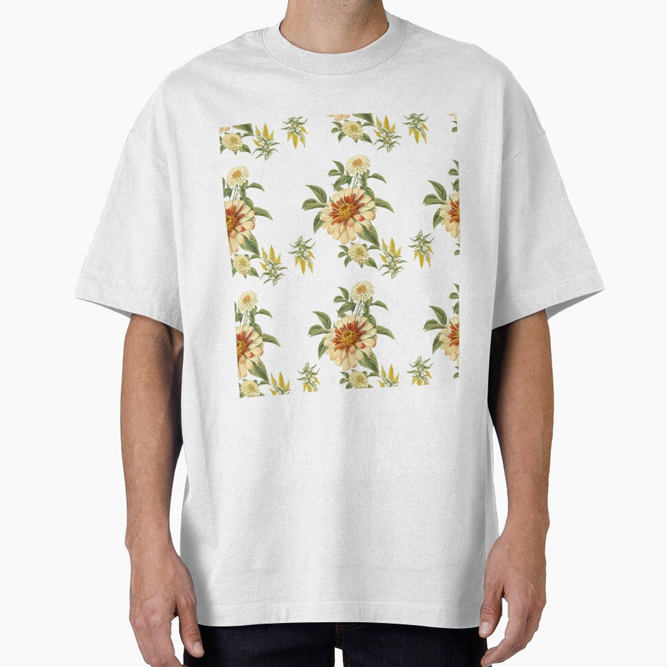 Vintage Zinnia and Goldenrod Floral Botanical Pattern by crickmonster