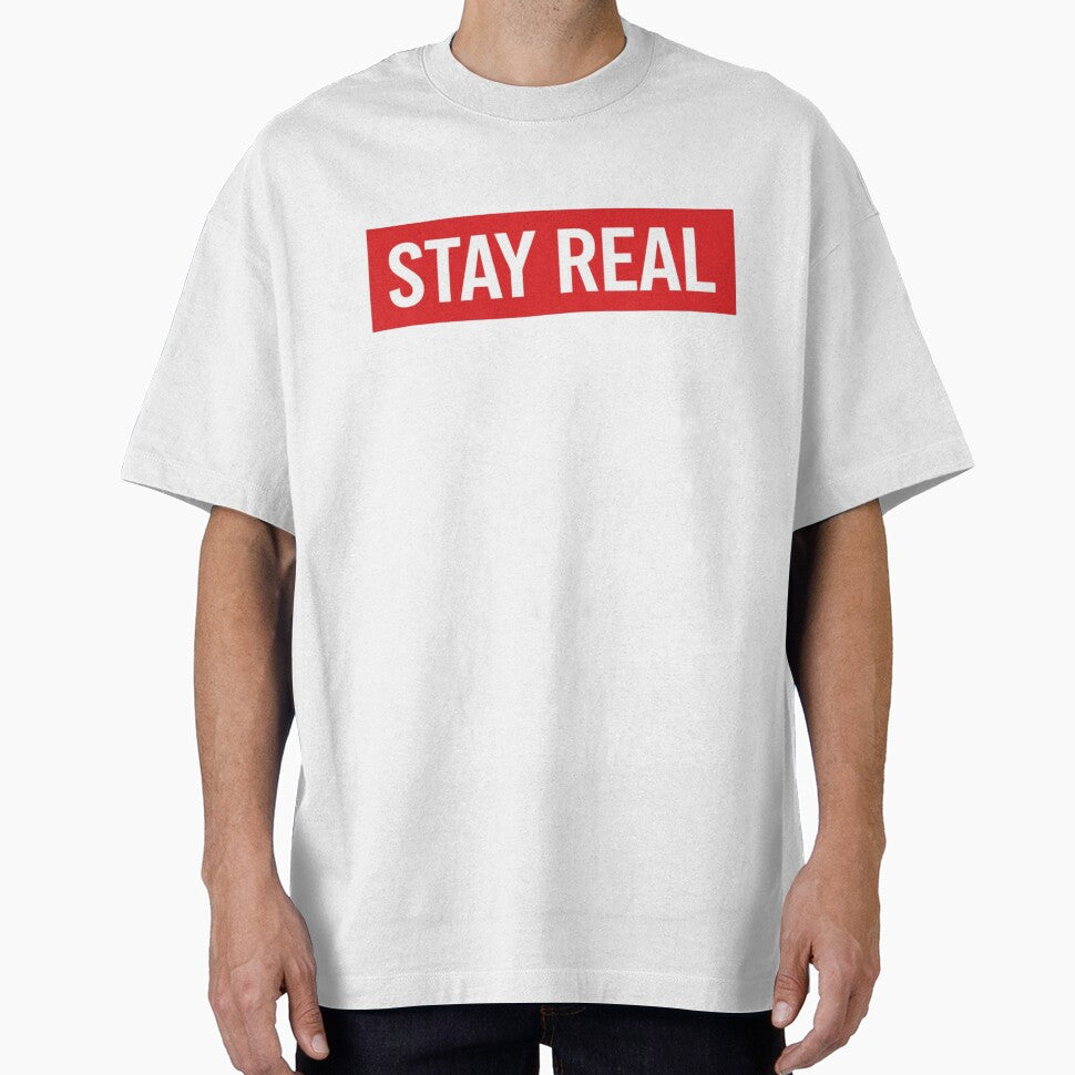STAY REAL Box Logo Streetwear Design – Minimal Hypebeast Typography by Happyfreedom