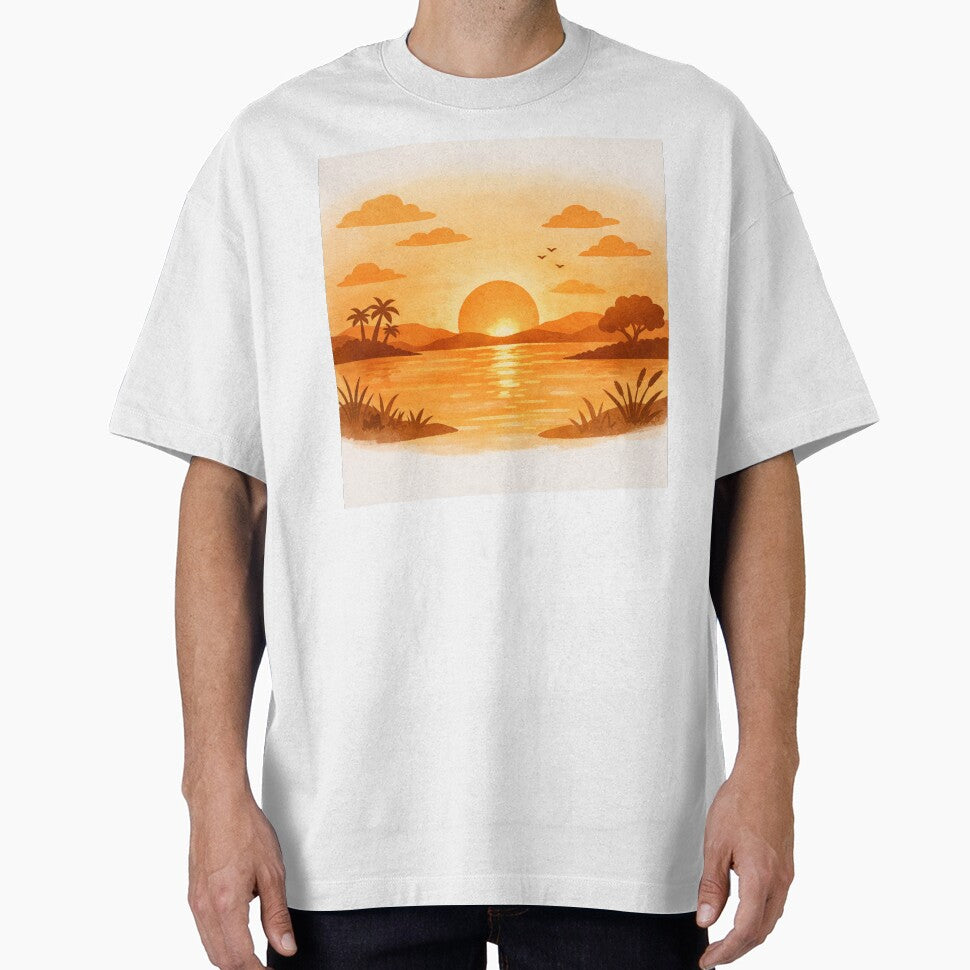 Warm Minimalist Sunset Landscape – Orange Aesthetic Illustration by DrizzyV
