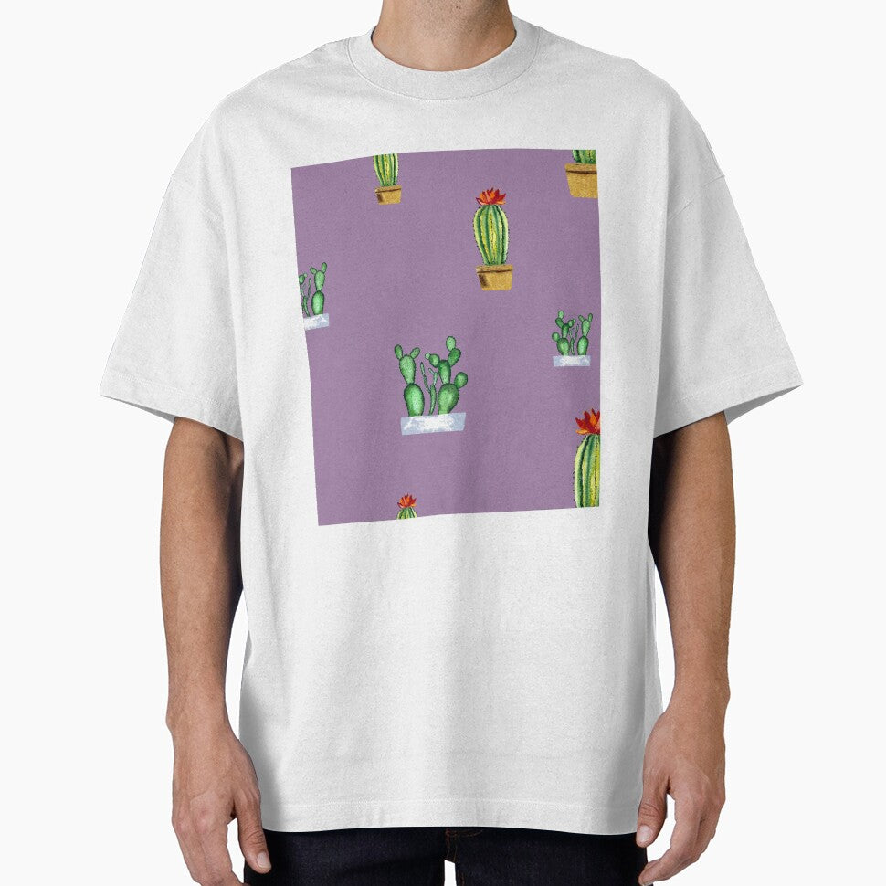 Cactus in pot seamless pattern a watercolor violet by Yana Mustafina | Boho Soulful Designs