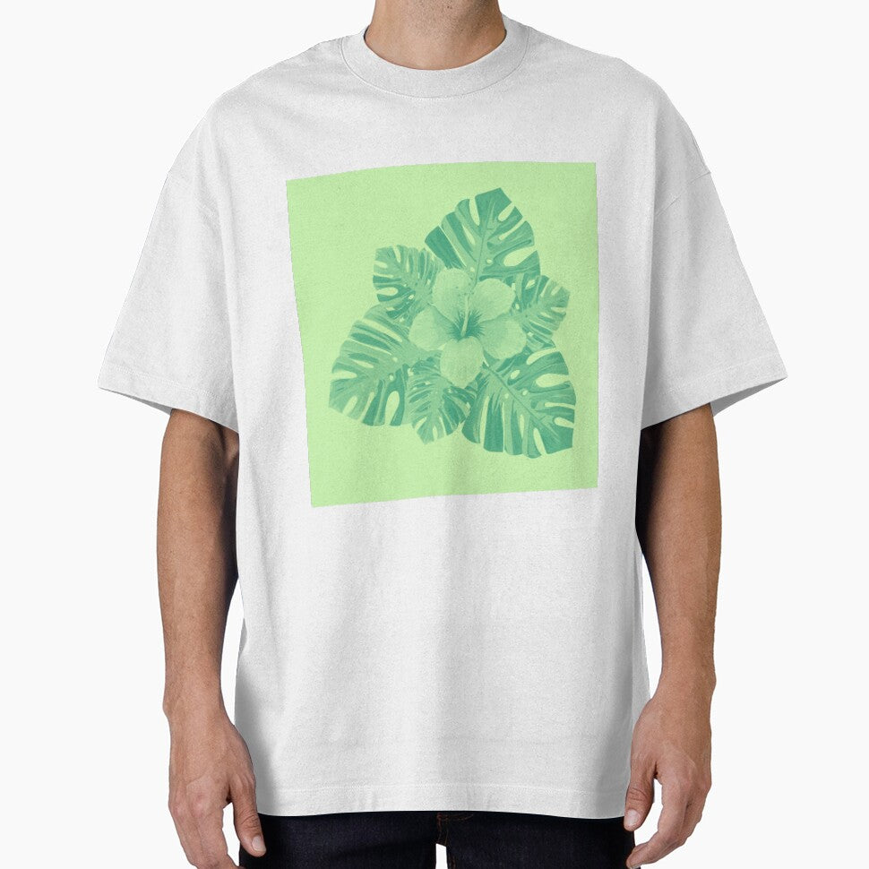 Tropical Hibiscus Leaves and Flowers Lime Green by hearthearts