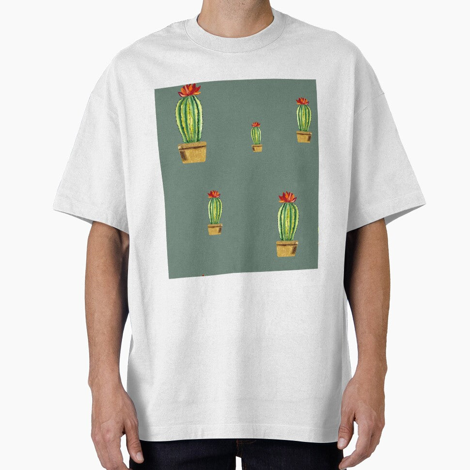 Cactus green red flower pattern watercolor sketch mint by Yana Mustafina | Boho Soulful Designs