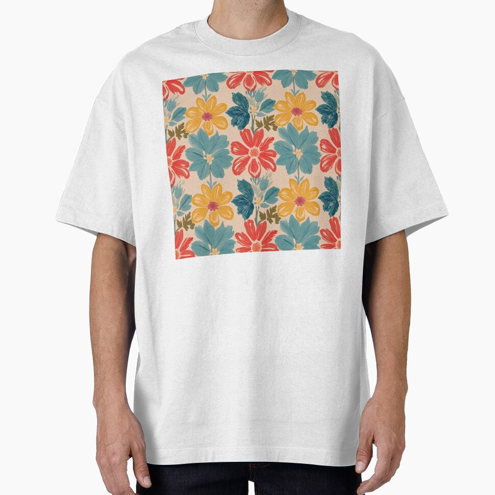 Playful Retro Colorful Floral Pattern – Crayon Style by soft-pop-studio