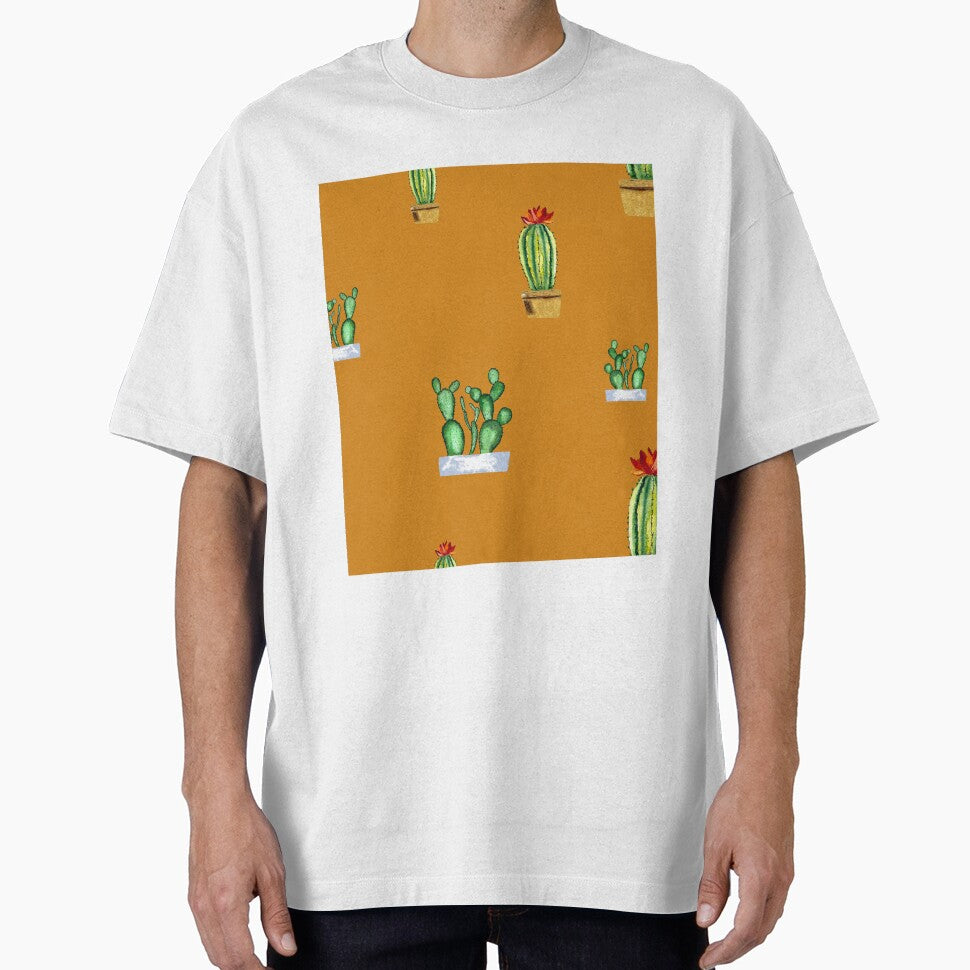 Cactus in pot seamless pattern a watercolor orange by Yana Mustafina | Boho Soulful Designs