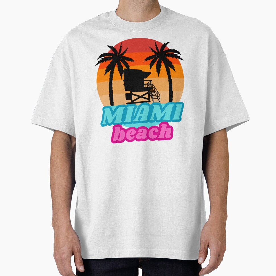 Vintage Miami beach Palm trees and lifeguard tower by mizam