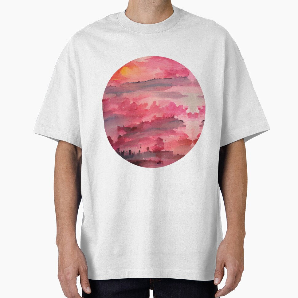 Pink Sunset Painting - cicular by Unaiza Khalid