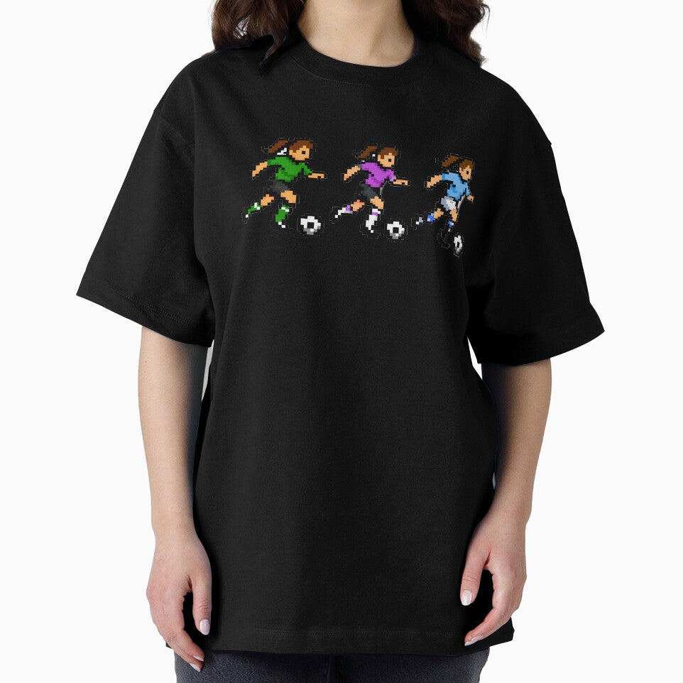 Pixel Women’s Soccer Players Dribbling Trio – Retro 8-Bit Football Players by Is It Soccer Or Football