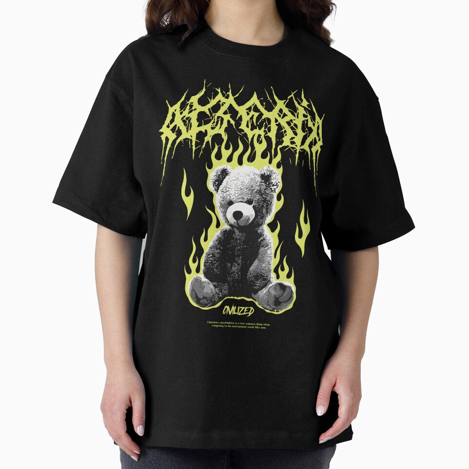 Teddy Bear on Fire Punk Streetwear by NF Designs Studio DTF