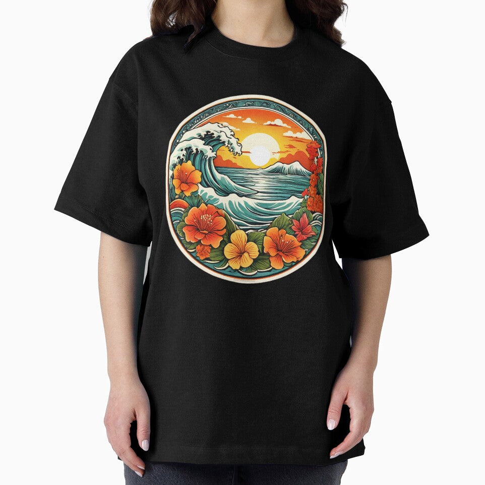 Hawaiian Sunset and Ocean Waves with Orchids by NautiChic