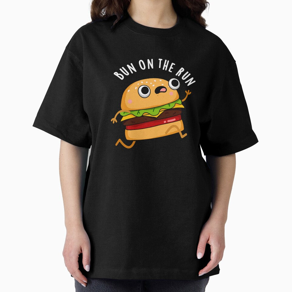 Bun On The Run Funny Burger Puns (Dark BG) by punnybone