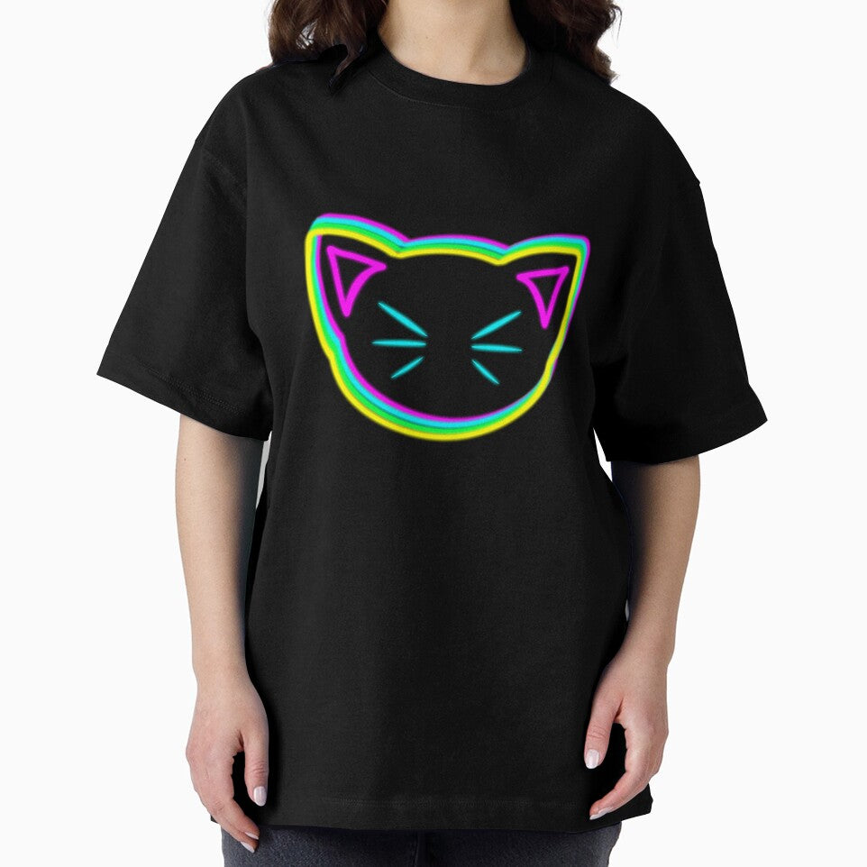 neon cat head with blue whiskers and rainbow colors by M-Lorentsson