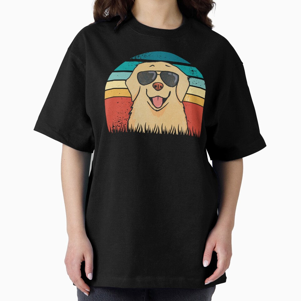 Retro Sunset Cool Golden Retriever by Golden Turtle Studio