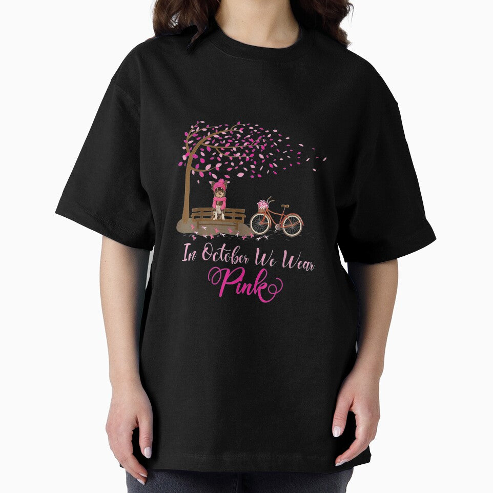 In October We Wear Pink Chihuahua Fall Leaves Breast Cancer T shirt by qrduubp320