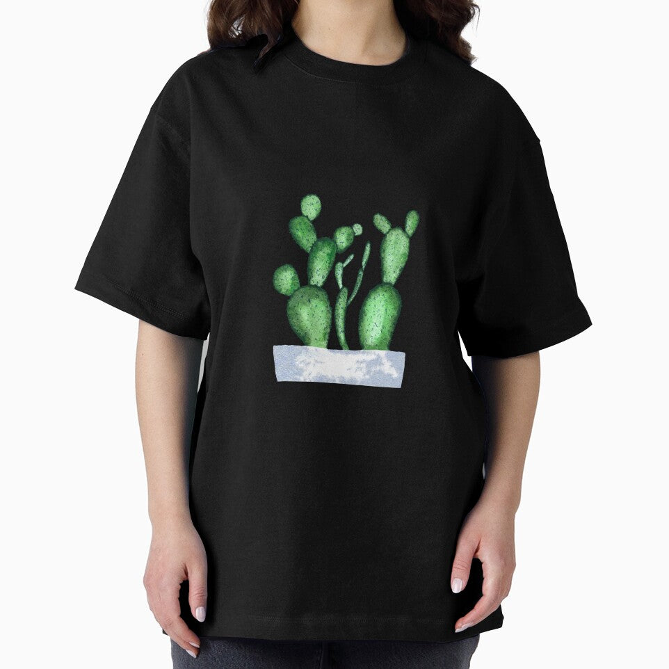 Green cactus branch white pot watercolor sketch black by Yana Mustafina | Boho Soulful Designs