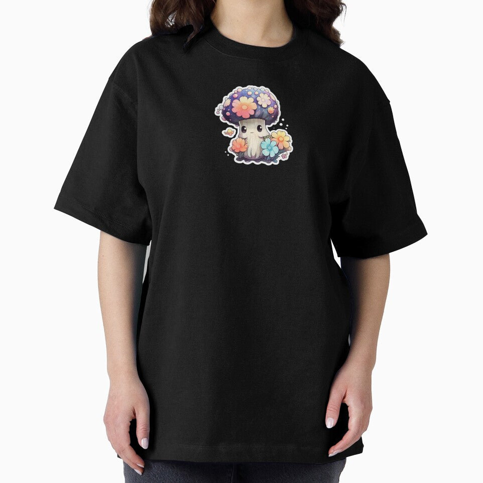 Cute Kawaii Flower Mushroom | Black Watercolour | Happy, Flower, Floral, Nature, Kawaii, Lovely, Girly by FantasySoul