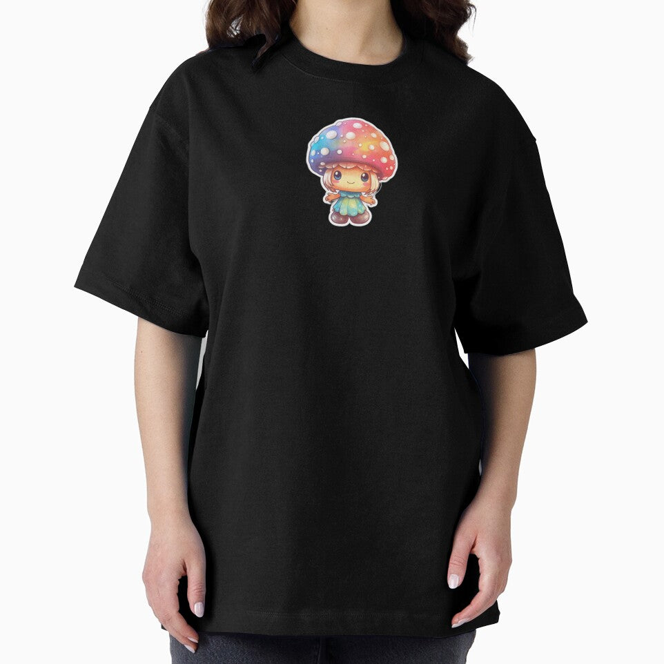 Colourful Anime Mushroom | Black Watercolour | Happy, Cute, Nature, Kawaii, Woods, Forest by FantasySoul