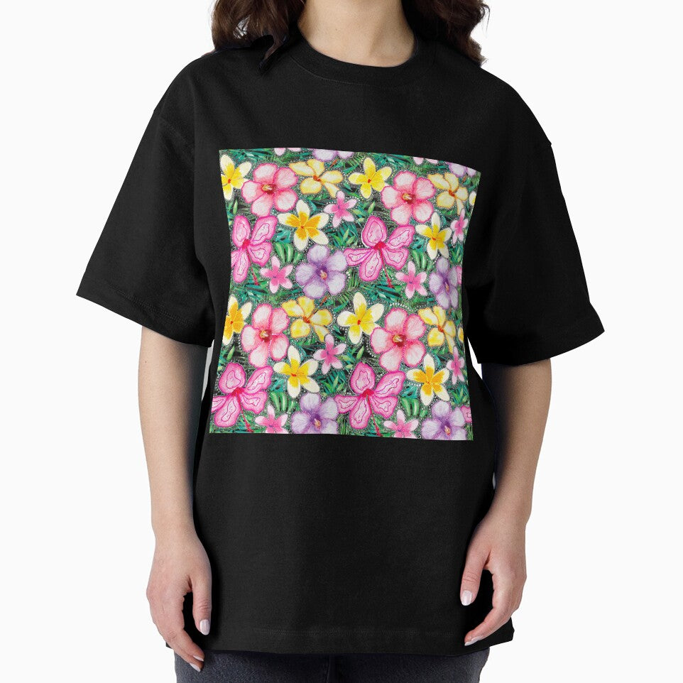 Tropical Flowers Hibiscus and Frangipani Pattern Colourful by Tracey  Bartlett
