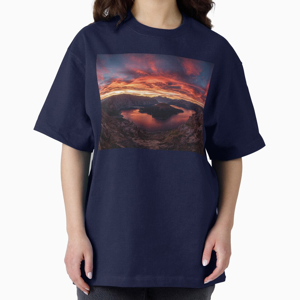 Orange Sunset Lagoon with Island – Peaceful Nature Landscape by MerlinWear