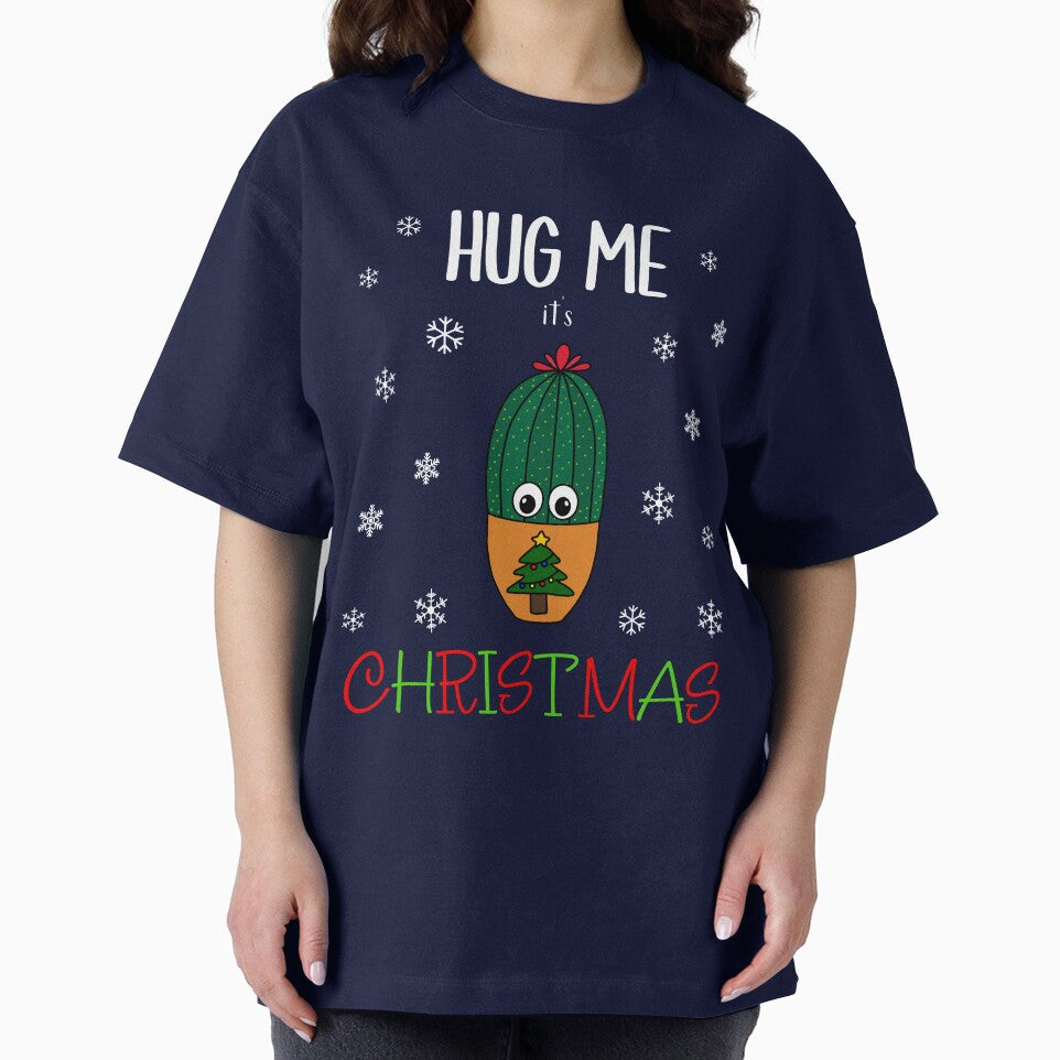 Hug Me It's Christmas - Cactus In Christmas Tree Pot by DreamCactus