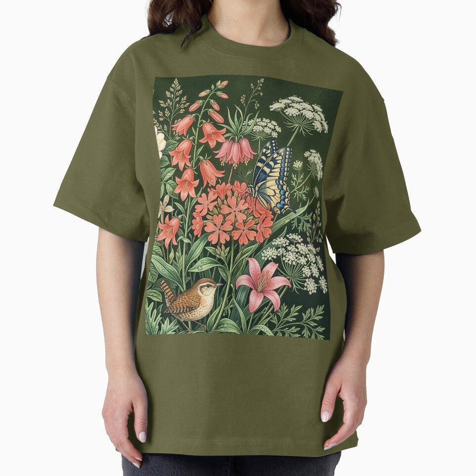 Vintage Wildflower Garden with Bird and Butterfly by Rutvain