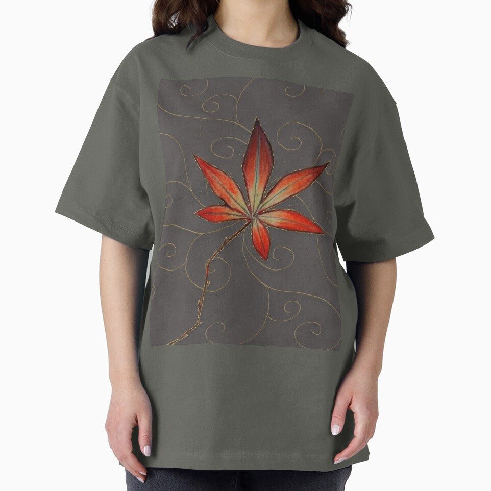 Maple leaf on gray with gold filigree by Molin223