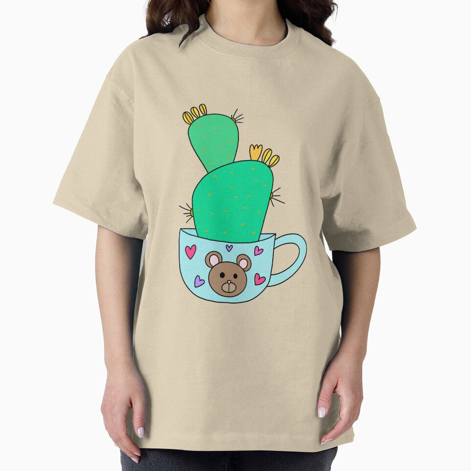 Cute Cactus Design #137: Green Cactus With Yellow Flowers In Cute Bear Mug by DreamCactus