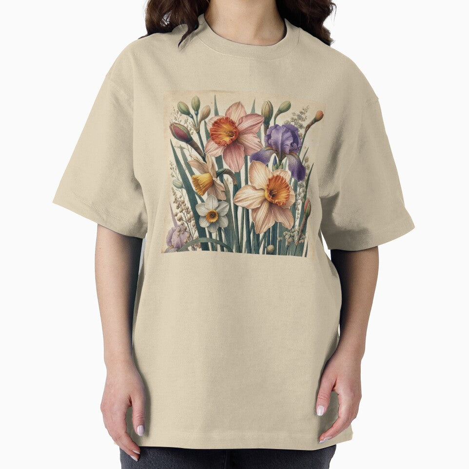 Vintage Narcissus and Iris Botanical Illustration by Rutvain