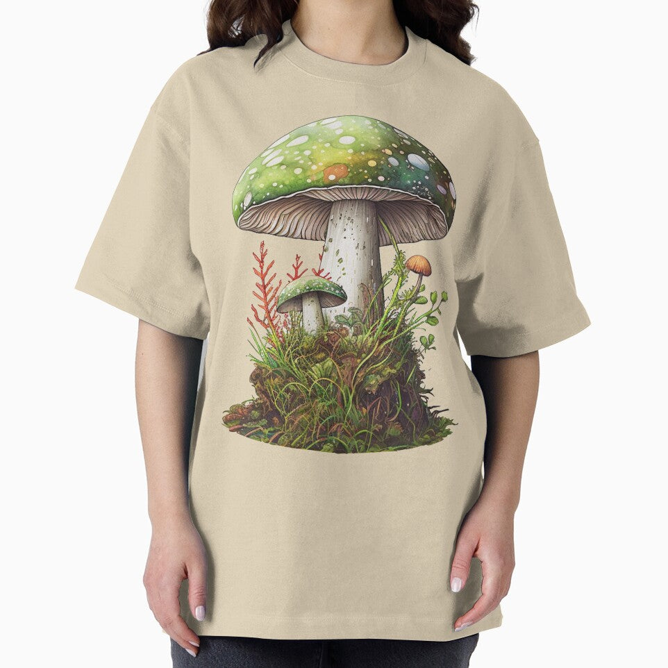 Watercolor Green Forest Mushroom by Brainless Art