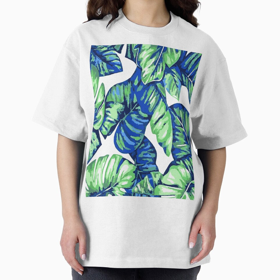 Tropical Leaves Of Banana and Monstera Blue Green Cut Out 2 by taiche
