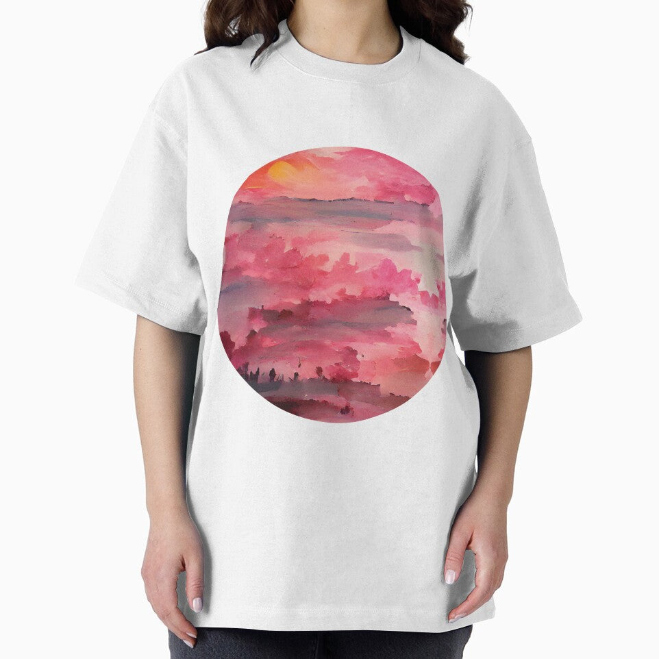 Pink Sunset Painting - cicular by Unaiza Khalid