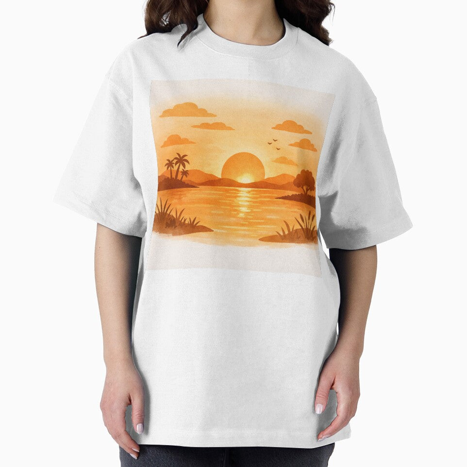 Warm Minimalist Sunset Landscape – Orange Aesthetic Illustration by DrizzyV
