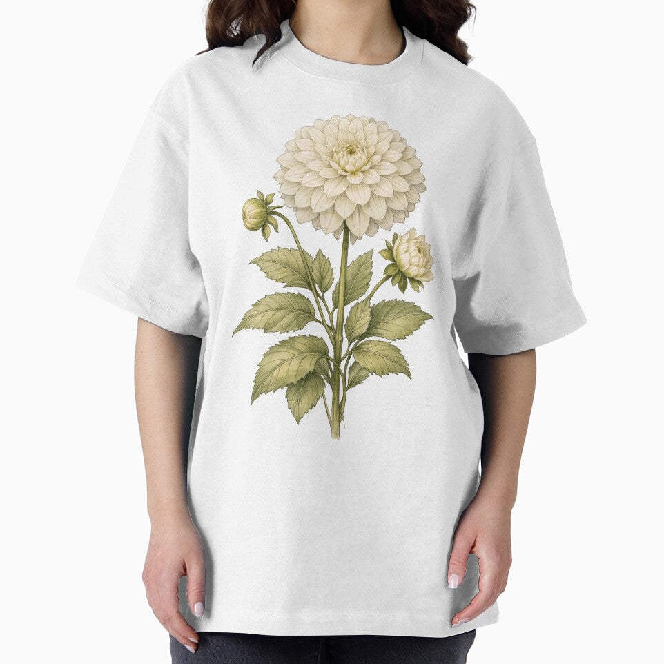 Vintage White Dahlia Botanical Illustration - Antique Flower Print by Darlin8888